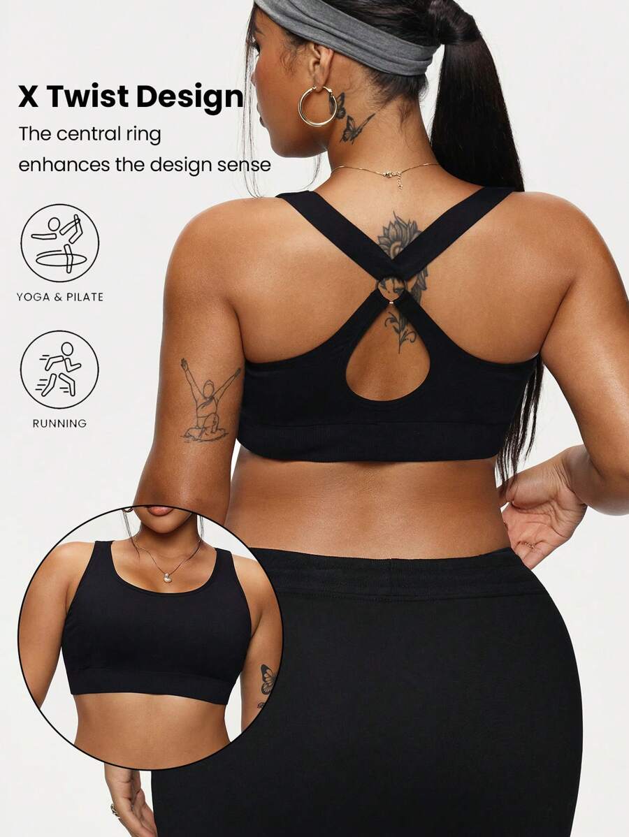 Easithlete 大码女式无缝黑白运动文胸 - 黑色 - 查看 1