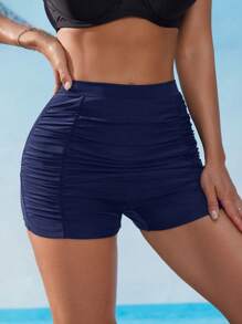 Swim Lushoire Women's Black High Waist Ruched Tummy Control Cheeky Bikini Bottom, Flattering Fit For Vacation, Beach, Spring/Summer - Navy Blue - View 6
