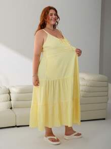 Solflare Plus Size Women's Casual Butter Yellow Plaid Tie Front Overall Dress,Flowy Dress,Wedding Guest Dress Women,Vacation Outfits Woman,Beach Outfits For Woman,Sundress,Festival,Birthday Dresses For Women,Graduation Dress - Yellow - View 8