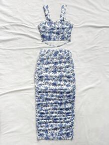 Soleia Completo da donna con top a canottiera con motivo floreale ditsy e minigonna plissettata, stile vacanziero, per spiaggia e vacanza, abbinamento primaverile/estivo, per donna, stile boho per festival musicali all'aperto