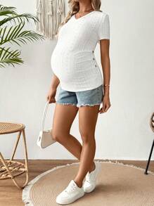 SHEIN T-shirt de maternité simple à manches courtes de couleur unie, tenue décontractée pour tous les jours