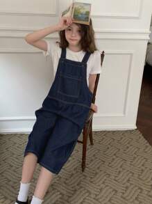 DAZY Denim-LatzJumpsuit für Tween-Mädchen mit dicken Trägern, ärmellos für den Sommer