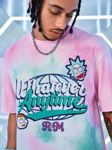 Rick and Morty X SHEIN Tie-Dye And Letter Graphic Round Neck Short Sleeve T-Shirt, Summer