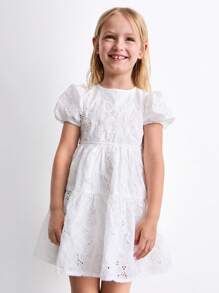 THE HAPPY LOOK Vestido de manga abullonada con bordado dulce para niñas, para verano