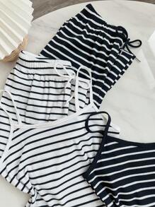 SHEIN 2 件套条纹修身吊带背心和长裤休闲家居服套装 - 彩色 - 查看 4