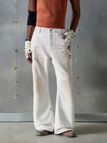 NEON BLANC Men's Street Fashion Woven Long Denim Jeans In White - White - View 2