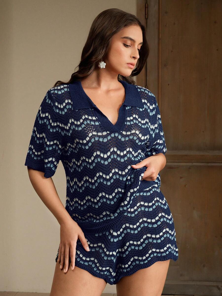 Anewsta 女式撞色针织 Polo 领套头衫 - 彩色 - 查看 1