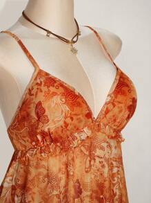 SHEIN ICON Áo ba lỗ in họa tiết cây cối cỡ lớn cho phụ nữ trong kỳ nghỉ, áo Rave - trái cam - Xem 8