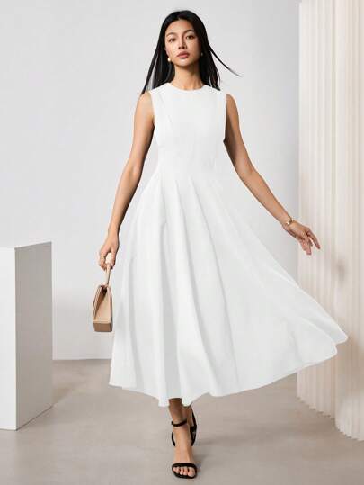 EastFlair Vestido elegante negro sin mangas de cuello redondo para mujer, atuendo de verano, Día de San Valentín