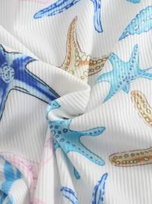 Swim Mod Plus Size Women Summer Starfish Printed Halter Bikini Set With Shell Decor Tankini Swimsuits