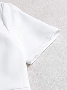 Franclia Women's Elegant White Cross-Wrap Double-Breasted Short Sleeve Cinched Waist Mini Dress, Summer