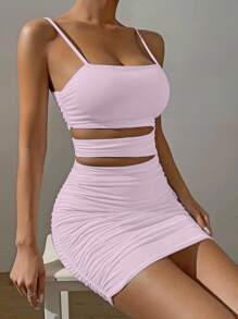 SHEIN x Marika Sila Zolique Women's Cutout Ruched Form-Fitting Camisole Dress, Women Dresses Birthday, Women Short Dresses Summer, Women Casual Dress - Mauve Purple - View 5