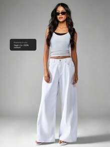 MISSGUIDED Relaxed Wide Leg Palazzo Style Denim Bottoms Trousers With Side Pockets Contemporary Design Breathable Everyday Bottoms Summer Spring Fashion