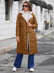 EURMUSE Women's Casual Minimalist Button Pocket Long Sleeve Winter Coats - Beige - View 4