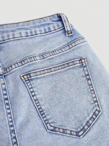 SHEIN Girlism Y2K春夏少女浅色水洗低腰斜插口袋破洞牛仔短裤，毛边下摆，适合夏季海滩波西米亚风度假、夏季音乐会、音乐节、休闲派对、女生夏季早午餐、教堂毕业典礼、街头风、返校季等场合。 - 淺色水洗藍 - 查看 4