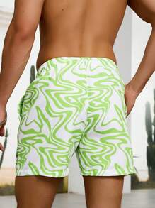 Manfinity Men's Marble Print Drawstring Waist Pocketed Beach Shorts - Lime Green - View 2