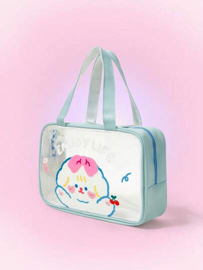 Kawaii حقيبة تجميل شفافة ذات طباعة كرتونية أنيقة وجميلة