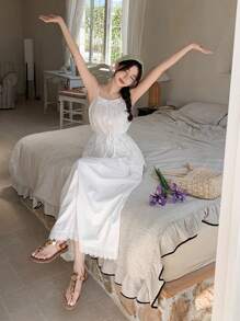 DAZY 2pcs Women Hollow Out Sling Skirt Set, Spring/Summer - White - View 5