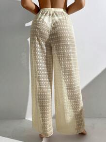 Swim Lushoire Women Summer Holiday Casual Beach Wear Set - Apricot Lace Bikini Bottom And Swimwear Cover-Up