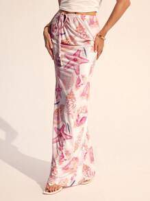 SHEIN Tall Spódnica damska z długim ogonem ryby z nadrukiem rozgwiazdy,Nadruk oceaniczny,Do noszenia na co dzień,Święta - Wielokolorowe - Zobacz 4