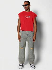 SUMWON Top sin mangas corto y casual con borde crudo tipo boxy, diseño urbano contemporáneo con logo de superviviente, para usar en festivales y streetwear de verano