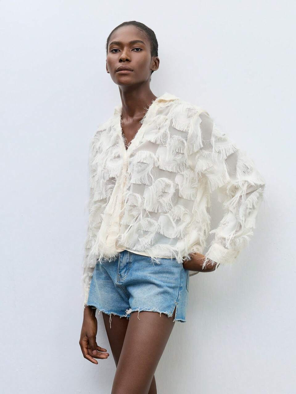 SHEIN Maija Casual Tropical Linen Blend Off White Oversized Drop Shoulder Blouse Going Out Autumn,Elegant,Holiday,Vacation,Holiday Vacation