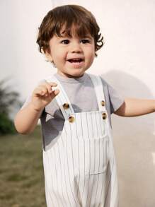 Cozy Pixies 2pcs/Set Baby Boy Anchor Print Soft Knit Short Sleeve Pullover Top And Bib Shorts Set - Grey - View 5