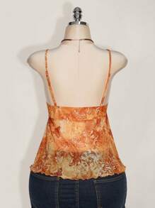 SHEIN ICON Áo ba lỗ in họa tiết cây cối cỡ lớn cho phụ nữ trong kỳ nghỉ, áo Rave - trái cam - Xem 2