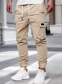Manfinity Homme Pantalones cargo casuales de hombres con decoración de cordón en la cintura