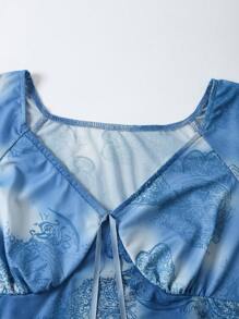 Retro American Chic V-Neck Flare Sleeve Printed Blouse Fall Cloth For Women