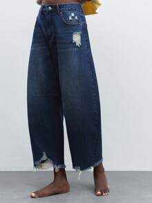 Maija Women's Casual Low Waist Distressed Denim Jeans, Suitable For Urban Commute, Business, Casual Wear, Office, Party And Gathering, Autumn - Medium Wash - View 5