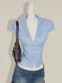 SHEIN ICON 条纹纽扣衬衫，夏季时尚