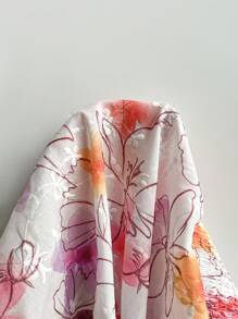 Soleia Plus Size Women's Sweetheart Neck Bowknot Front Ruffle Trim Embroidery Blouse, Elastic Waist Vacation Wear