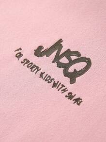 JNSQ Ropa de vuelta a la escuela, camiseta suelta informal y deportiva con estampado de letras divertidas y contraste de colores para niñas preadolescentes, camiseta suelta informal y deportiva con cuello redondo y parches para niños - Rosa - Ver 4