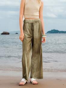 Lumivelle 女士休闲印花拼布裤 - 軍綠色 - 查看 6