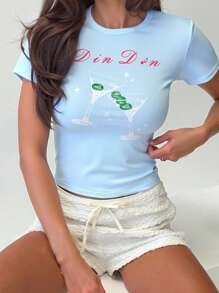 Roylia 女士水果字母印花圆领休闲 T 恤 - 彩色 - 查看 1