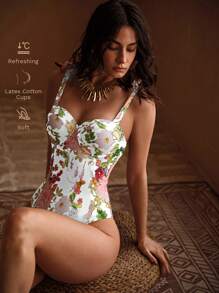 MOTF PREMIUM FLORAL PRINT CAMI ONE-PIECE SWIMSUIT FOR SUMMER BEACH VACATION - Multicolor - View 1