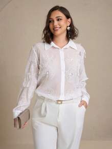 Chikora 大码女式3D立体印花雪纺褶皱优雅职业通勤衬衫 女式夏季服装 女装 女装夏季套装 女式衬衫 优雅，骄傲女性，教师女性，机场女性，度假女性，夏季连衣裙女性，7月4日女性，商务休闲女性，夏季女装，外出上衣女性，纽扣衬衫女性，夏季上衣，外出上衣女性，办公室女性，夏季上衣女性，可爱夏季上衣 - 白色 - 查看 7