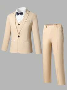 Traje elegante casual de caballero para jóvenes con decoración de triángulos blancos, adecuado para ocasiones formales, fiesta de cumpleaños - 4 piezas