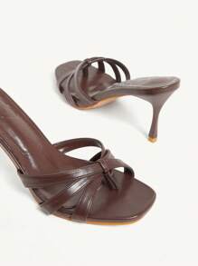 CUCCOO CHICEST 女士时尚方头棕色系带优雅凉鞋，简约高跟派对鞋 - 棕色 - 查看 5