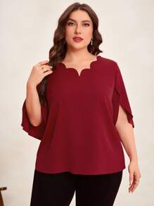 SHEIN Clasi 曲线加大码女式红色 V 领开衩袖浪漫优雅衬衫，情人节，女士度假装，情人节服装，情侣装，女士外出上衣，商务休闲女装，夏季，可爱上衣，女士复古服装，办公室