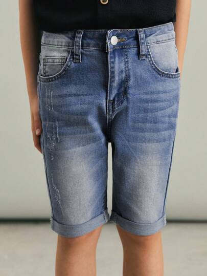 SHEIN Tween Boy Rakt Ben Denimshorts