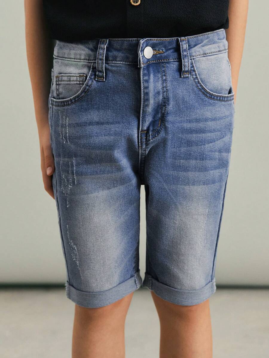 SHEIN Tween Boy Straight Leg Denim Shorts