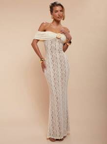 COSMINA Damen elegantes Urlaubskleid, midi-lang, für Frühling/Sommer, Off-Shoulder