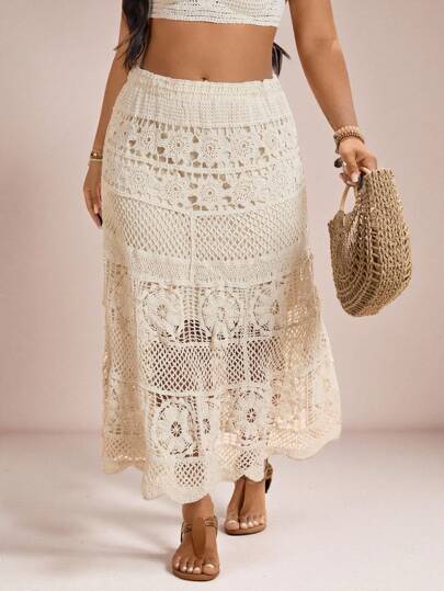 Freevana Plusstorlek Casual Enfärgad Ihålig Stickad Tröja Kjol Westernkläder Dam Virkad Ibiza Smörkul Sommar För Damer Strand För Dam Semester Dam Strand Boho Rave Country Konsert Festival Brunch För Dam Strandsemester Examen Gamla Pengar Höst/Vinter