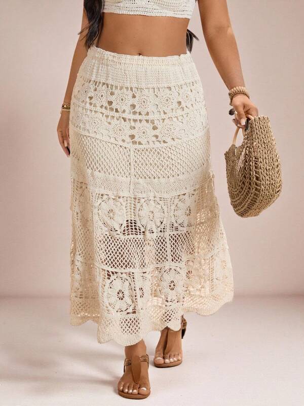 SHEIN VCAY Große Größen Lässiger einfarbiger Strickrock, Cut Out