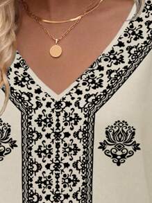 EMERY ROSE Women Woven Digital Print Batwing Sleeve V-Neck Casual Blouse