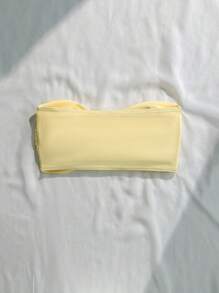 Swim Basics Women's Solid Color Twist Front Bandeau Bikini Top, Summer Beach - Beige - View 2