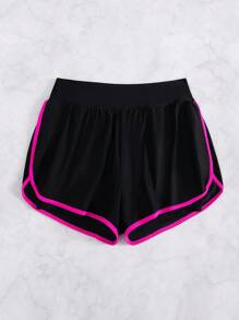 Swim Basics Springbreak 女式纯色撞色边运动休闲短裤沙滩裤 - 黑色 - 查看 3