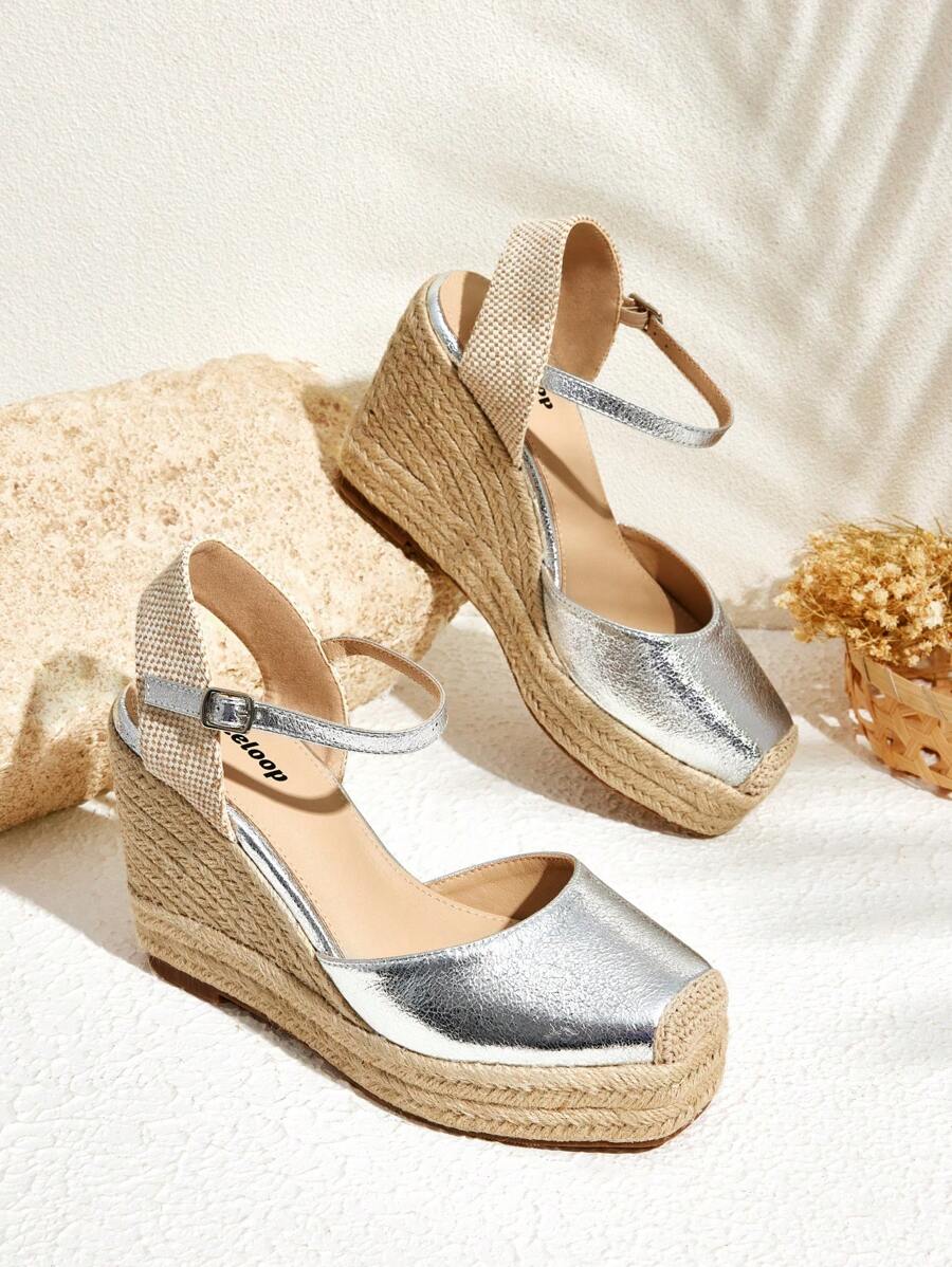 Styleloop Women's Fashion Silver Resort Style Wedge Heel Sandals - Silver - View 1